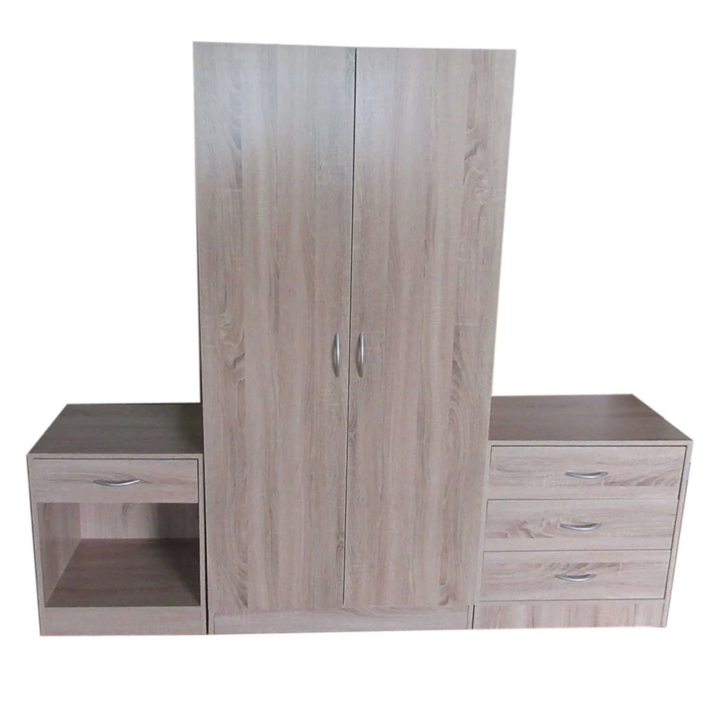 Combo clóset 2 puertas + cómoda 3 cajones + mesa de noche natural