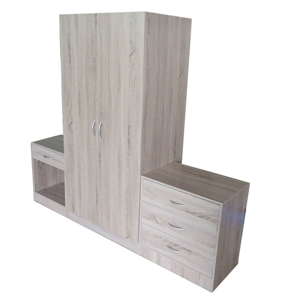 Combo clóset 2 puertas + cómoda 3 cajones + mesa de noche natural