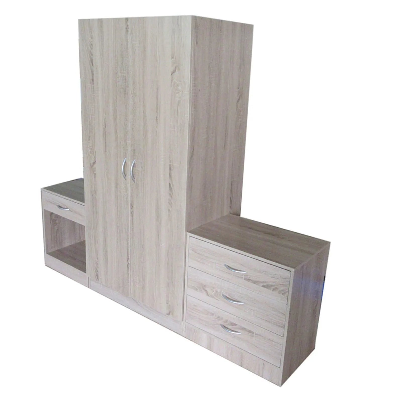 Combo clóset 2 puertas + cómoda 3 cajones + mesa de noche natural