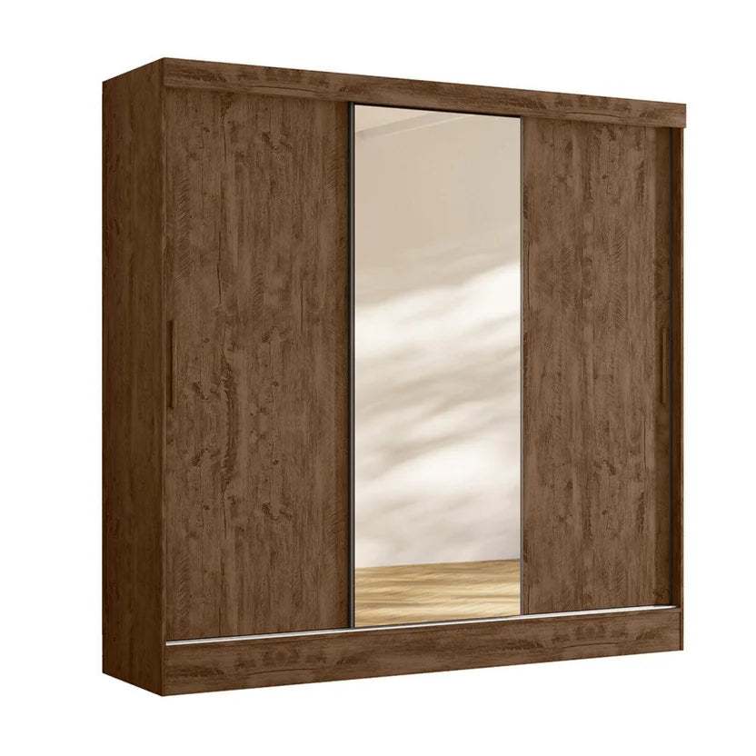 Closet París 3 Puertas 2 Cajones Con Espejo 185x52x182 cm Café Casa Bonita