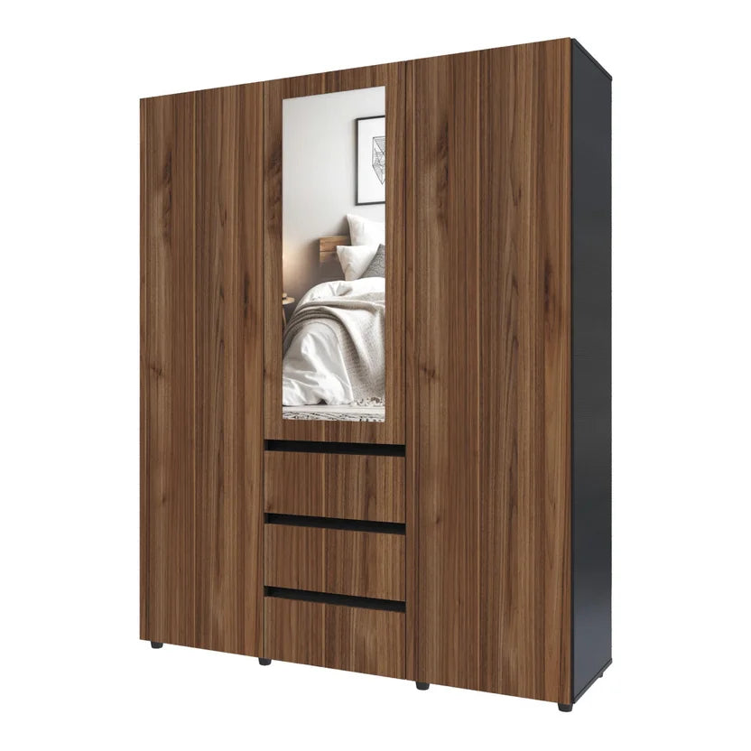Closet París 3 Puertas 2 Cajones Con Espejo 185x52x182 cm Café Casa Bonita