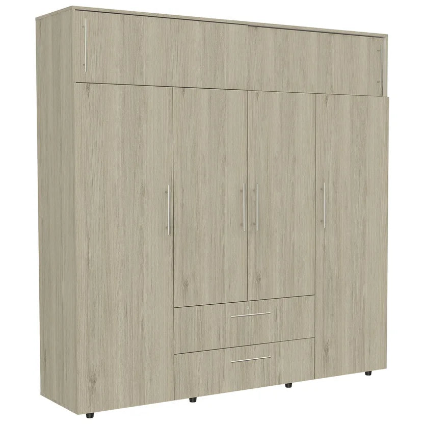 Armario Luque 4 Puertas 4 Cajones 204X200X50Cm Madera Natural/Blanco